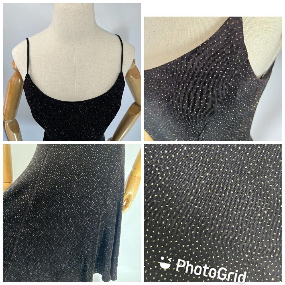 Vtg Y2K Black‎ Gold Dress Size 6 Evening Shimmer Late Edition LBD New